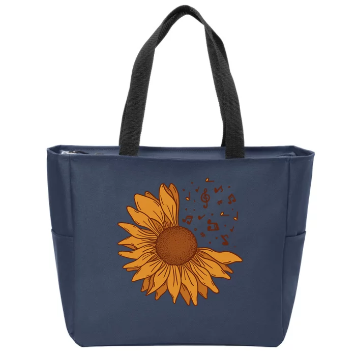 Sunflower Musical Notes Zip Tote Bag