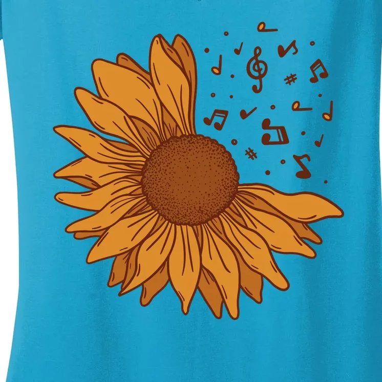 Sunflower Musical Notes Women's V-Neck T-Shirt