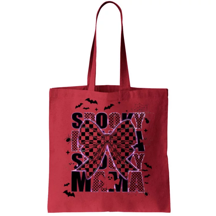 Spooky Mama Neon Halloween Spooky Season Halloween Checkered Tote Bag