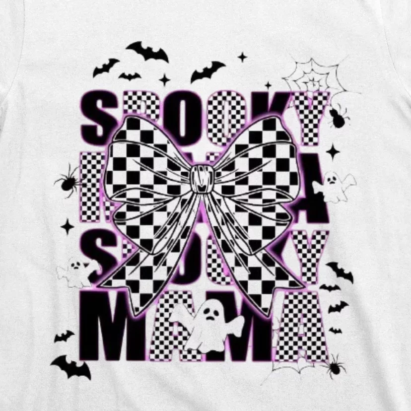 Spooky Mama Neon Halloween Spooky Season Halloween Checkered T-Shirt