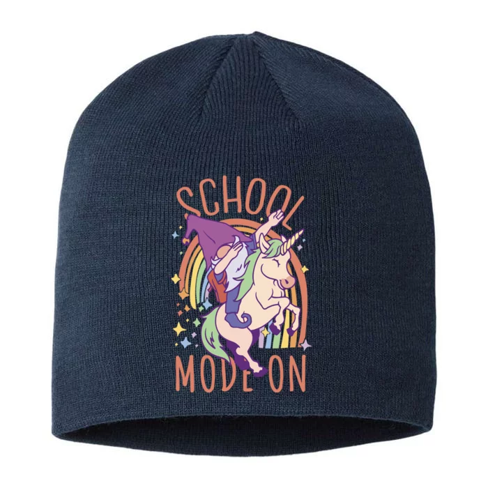 School Mode On Gnome Unicorn Rainbow Dab 8 1/2in Sustainable Knit Beanie