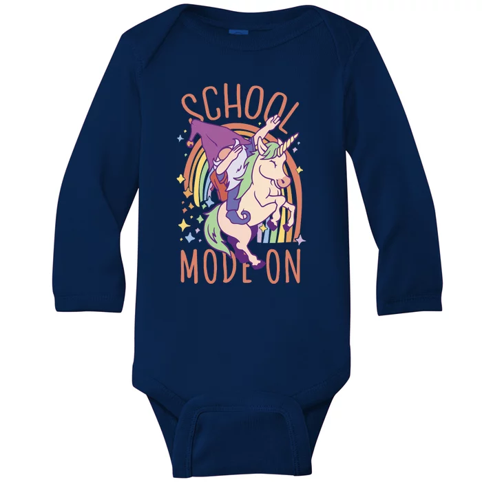 School Mode On Gnome Unicorn Rainbow Dab Baby Long Sleeve Bodysuit