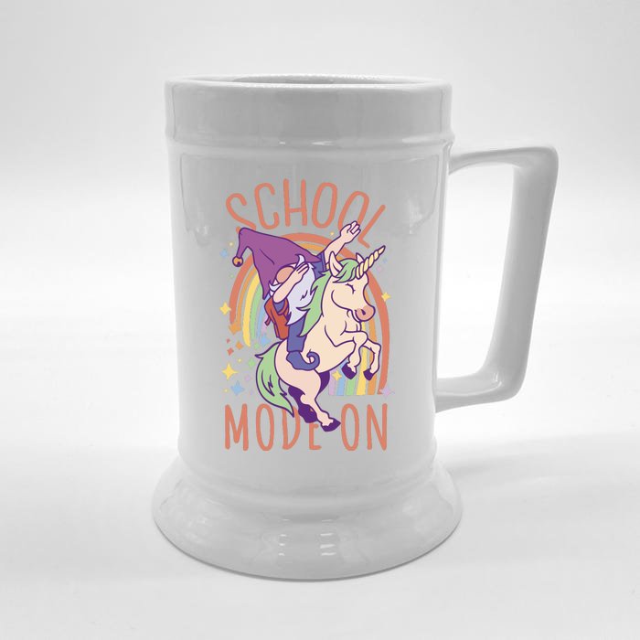 School Mode On Gnome Unicorn Rainbow Dab Front & Back Beer Stein