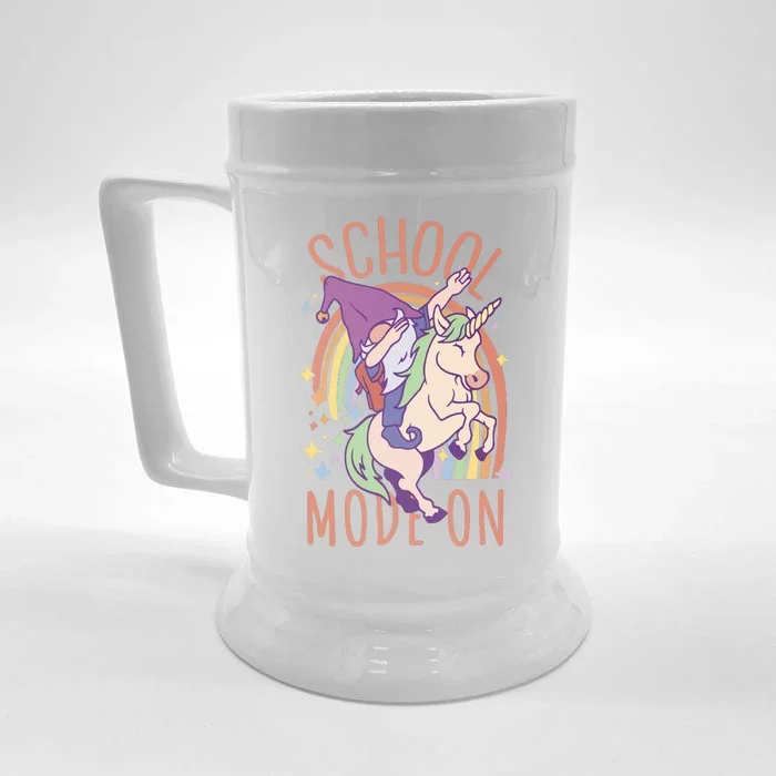 School Mode On Gnome Unicorn Rainbow Dab Front & Back Beer Stein