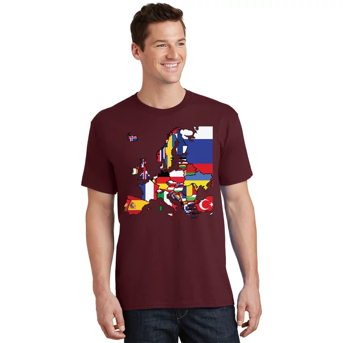 Simple Map Of Europe With Country Flags T-Shirt