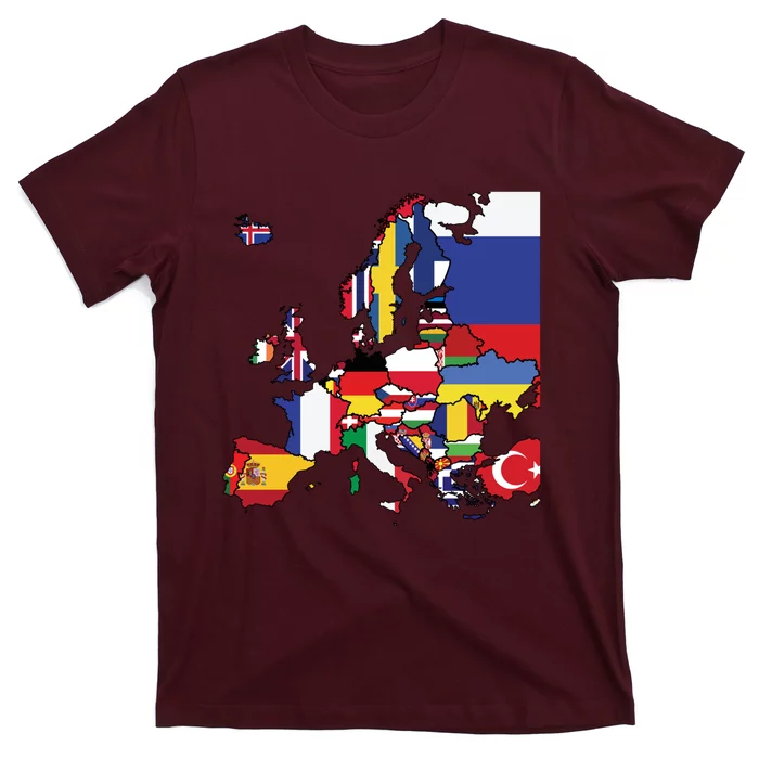 Simple Map Of Europe With Country Flags T-Shirt