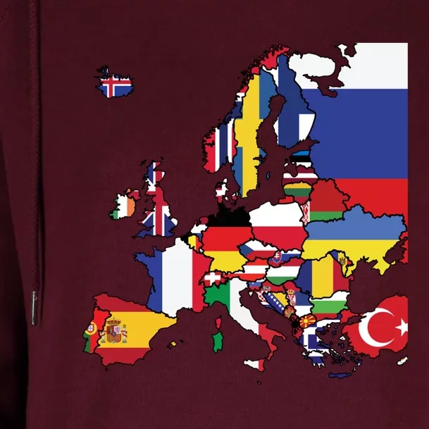 Simple Map Of Europe With Country Flags Womens Funnel Neck Pullover Hood