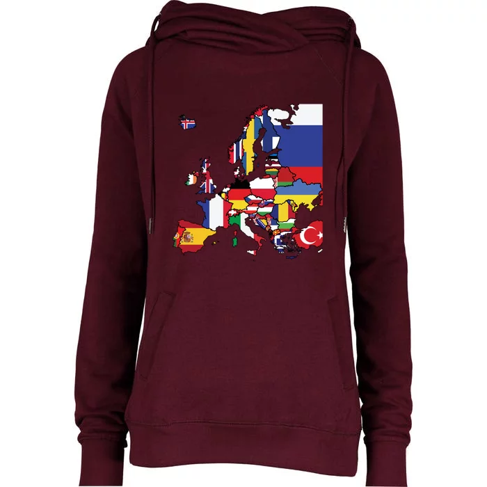 Simple Map Of Europe With Country Flags Womens Funnel Neck Pullover Hood