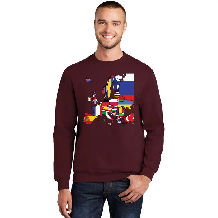 Simple Map Of Europe With Country Flags Tall Sweatshirt