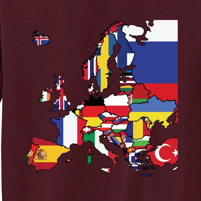 Simple Map Of Europe With Country Flags Tall Sweatshirt