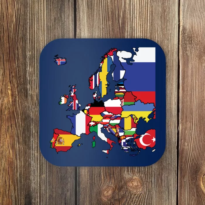 Simple Map Of Europe With Country Flags Coaster