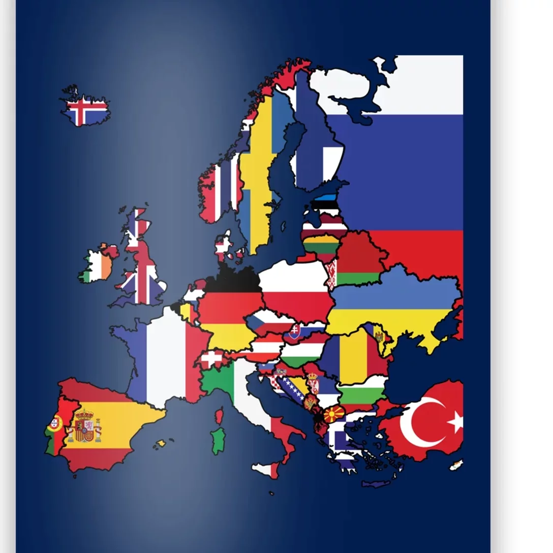 Simple Map Of Europe With Country Flags Poster | TeeShirtPalace