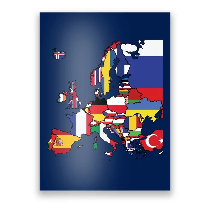 Simple Map Of Europe With Country Flags Poster