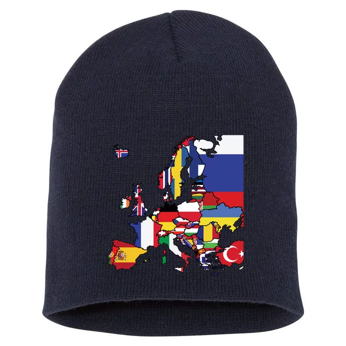 Simple Map Of Europe With Country Flags Short Acrylic Beanie