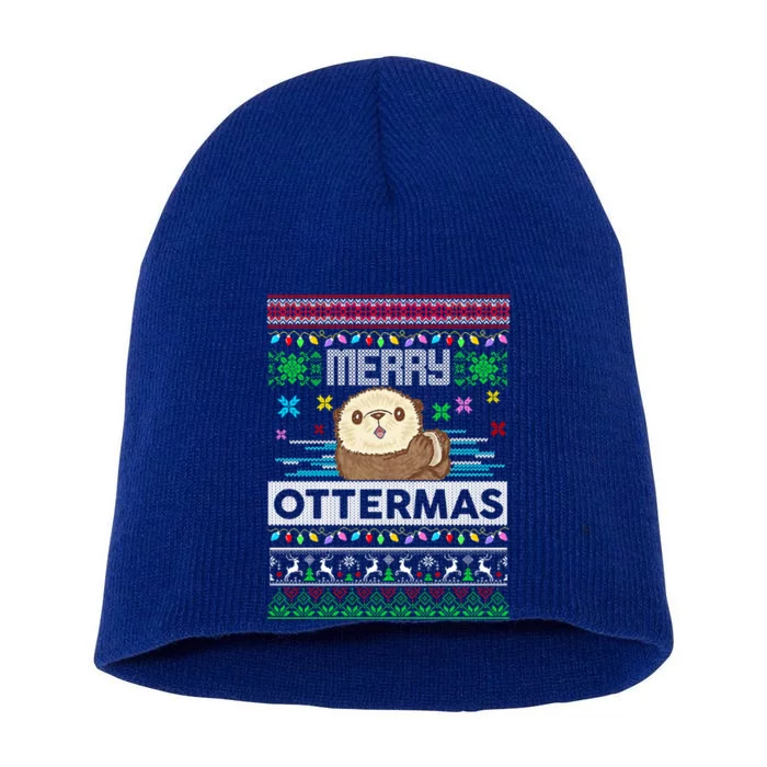 Sloth Merry Ottermas Christmas Ugly Sweater Gift Short Acrylic Beanie