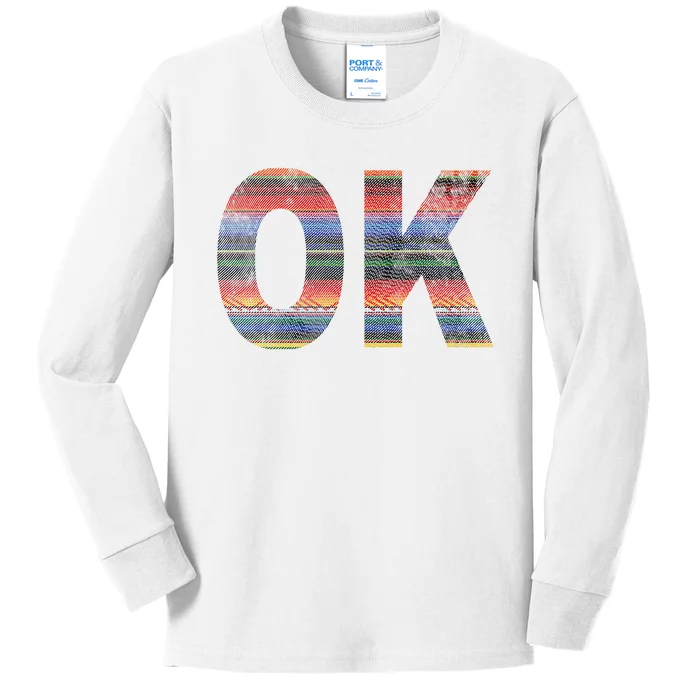 Serape Mexican Ok State Of Oklahoma Distressed Kids Long Sleeve Shirt