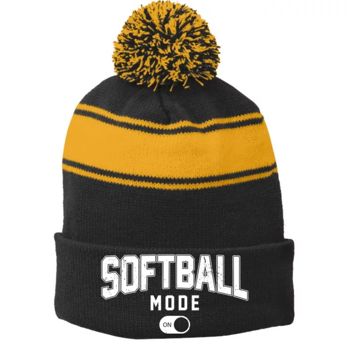 Softball Mode On Stripe Pom Pom Beanie