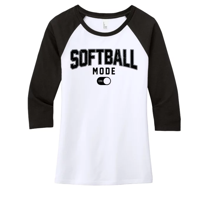 Softball Mode On Women's Tri-Blend 3/4-Sleeve Raglan Shirt