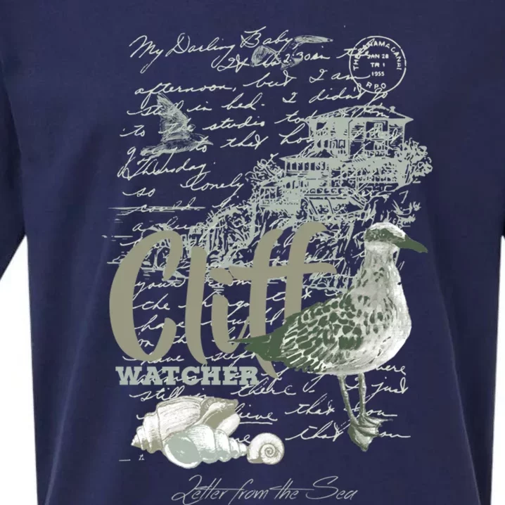 Seagull Maritime Ocean Life Beach House Cliff Gift Gift Sueded Cloud Jersey T-Shirt