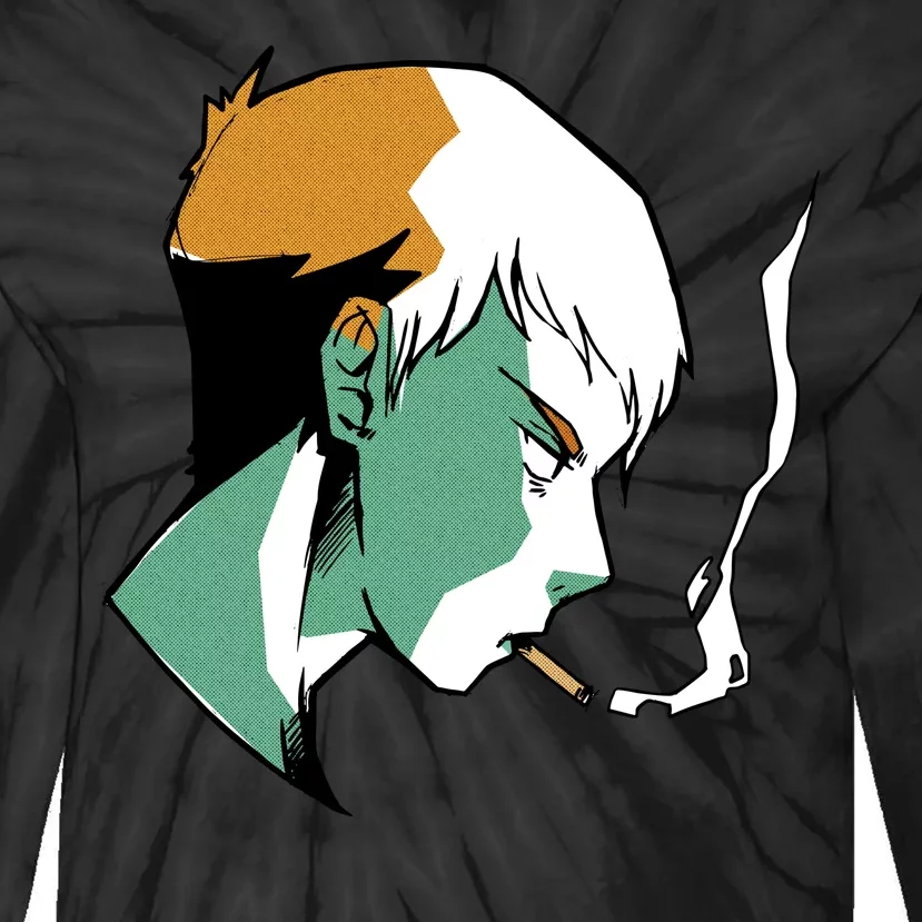 Smoking Anime Boy Tie-Dye Long Sleeve Shirt