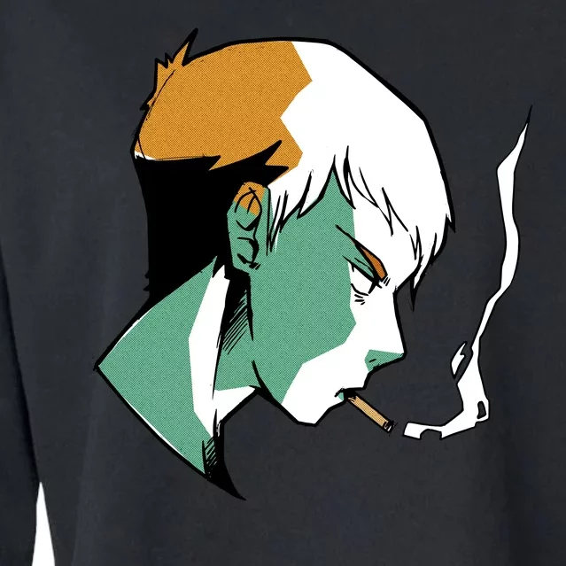 Smoking Anime Boy Cropped Pullover Crew