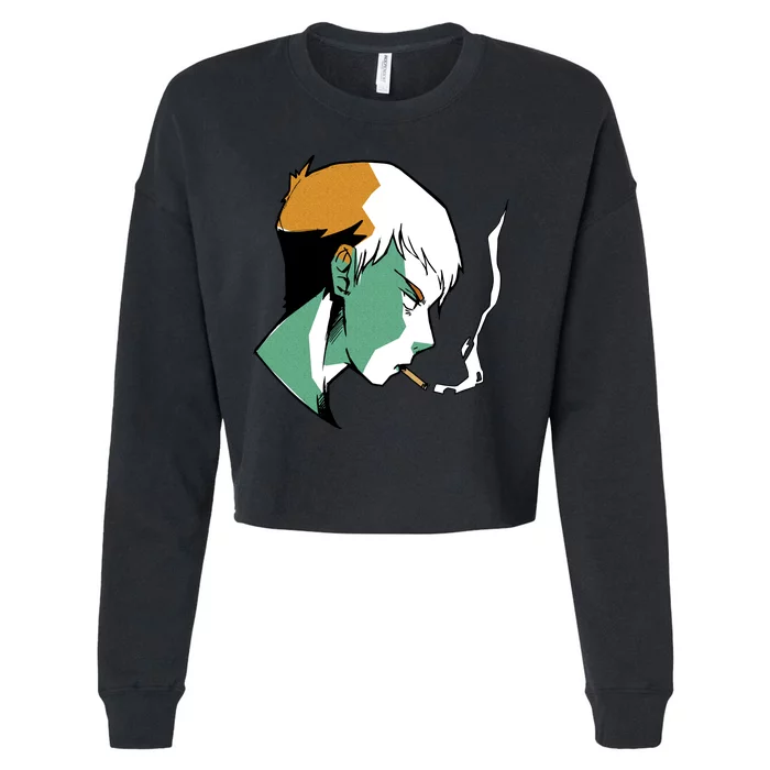 Smoking Anime Boy Cropped Pullover Crew