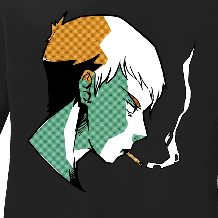 Smoking Anime Boy Ladies Long Sleeve Shirt