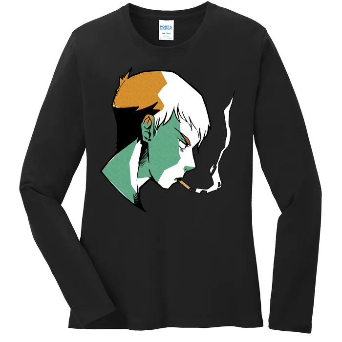 Smoking Anime Boy Ladies Long Sleeve Shirt