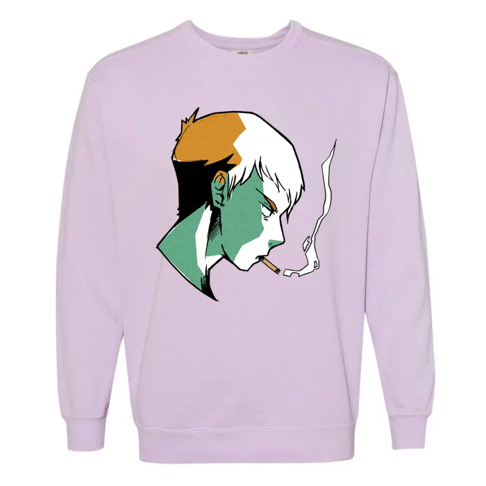 Smoking Anime Boy Garment-Dyed Sweatshirt