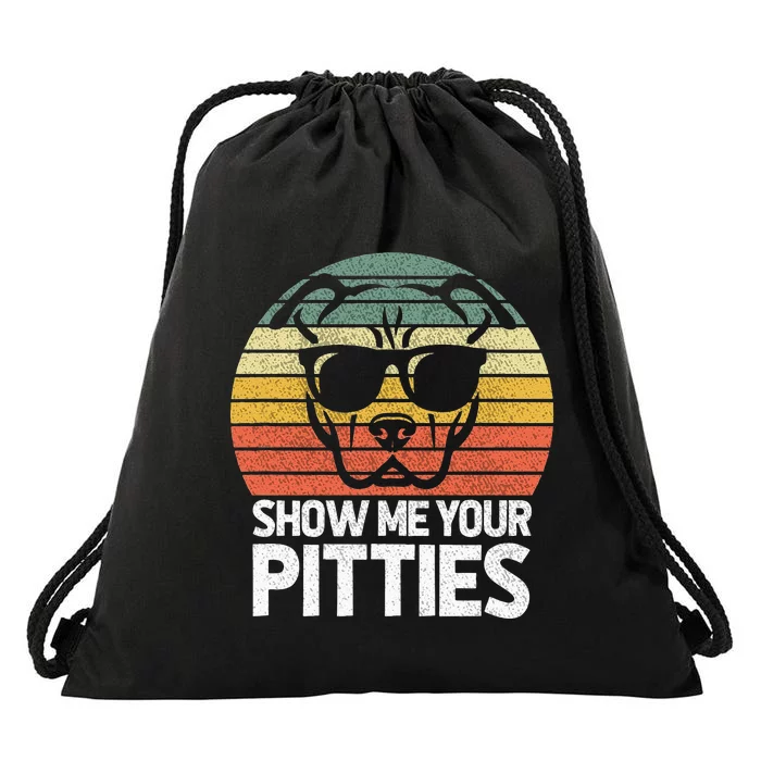 Show Me Pitties Retro Pitbull Pitty Dog Lover Owner Vintage Drawstring Bag