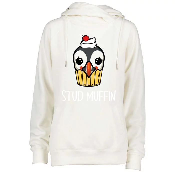 Stud Muffin Puffin Pun Best Pastries Birds Cute Gift Womens Funnel Neck Pullover Hood