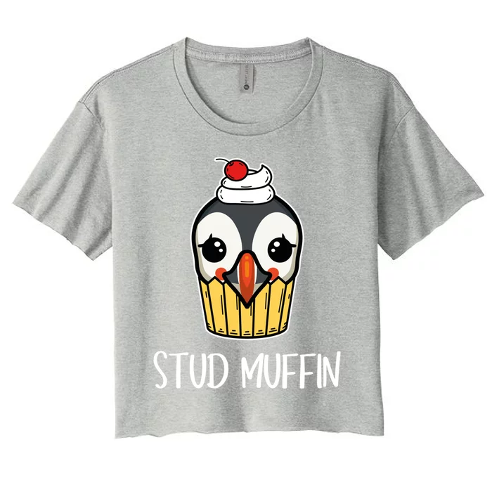 Stud Muffin Puffin Pun Best Pastries Birds Cute Gift Women's Crop Top Tee