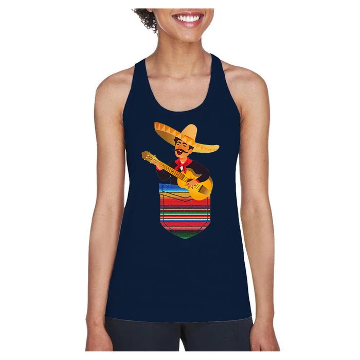 Singing Man Pocket Serape Mexican Fiesta Party Women's Racerback Tank