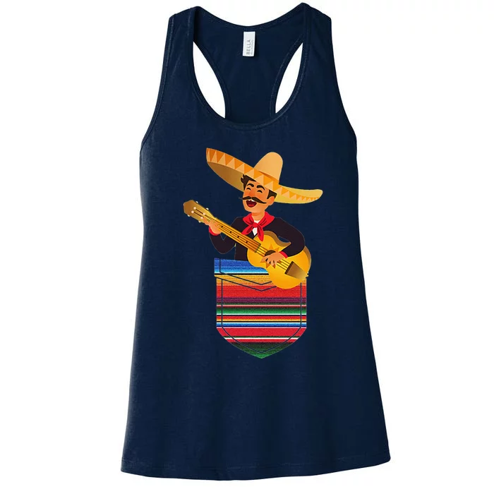 Singing Man Pocket Serape Mexican Fiesta Party Women's Racerback Tank