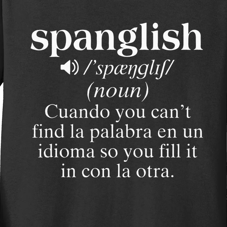 Spanglish Mexican Puerto Rican Venezuelan Spanish Teacher Kids Long Sleeve Shirt