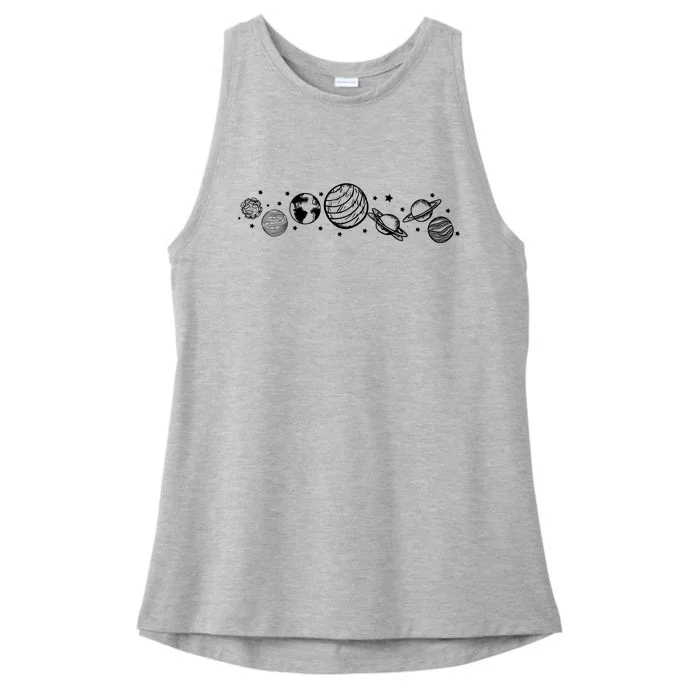 Space Minimalist Planets Star Galaxy Ladies Tri-Blend Wicking Tank