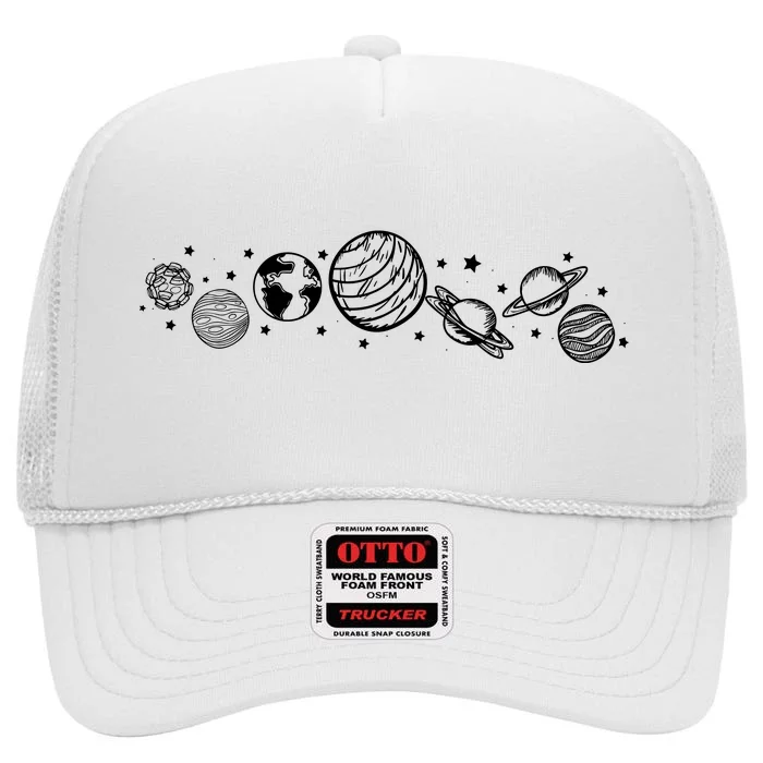 Space Minimalist Planets Star Galaxy High Crown Mesh Trucker Hat