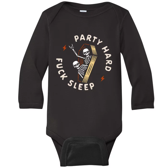 Slogan Motif Party Hard Fuck Baby Long Sleeve Bodysuit