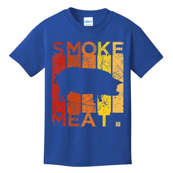 Smoke Meat Pig Bbq Smoking Pork Butt Yellow Red Vintage Kids T-Shirt