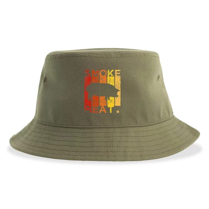 Smoke Meat Pig Bbq Smoking Pork Butt Yellow Red Vintage Sustainable Bucket Hat