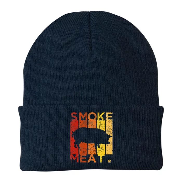 Smoke Meat Pig Bbq Smoking Pork Butt Yellow Red Vintage Knit Cap Winter Beanie