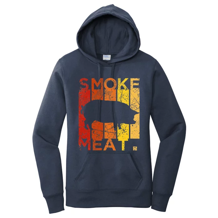 Smoke Meat Pig Bbq Smoking Pork Butt Yellow Red Vintage Women's Pullover Hoodie