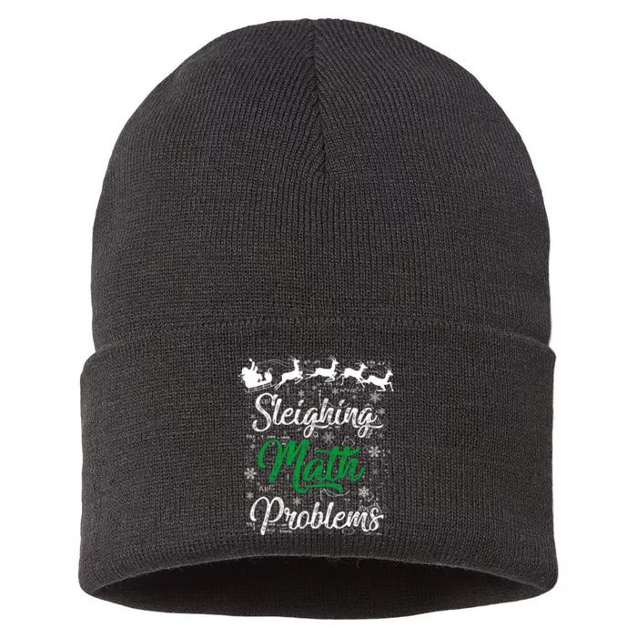 Sleighing Math Problem Xmas In Math Teacher Christmas Sustainable Knit Beanie