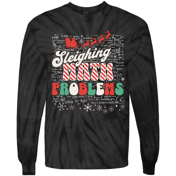 Sleighing Math Problems Funny Christmas Math Teacher Santa Tie-Dye Long Sleeve Shirt