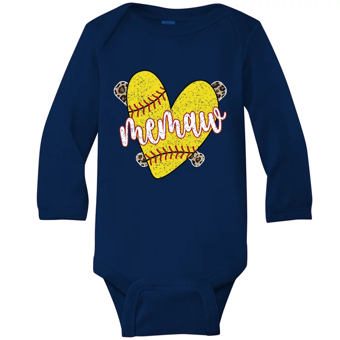 Softball Memaw Proud Softball Player Memaw Great Gift Baby Long Sleeve Bodysuit