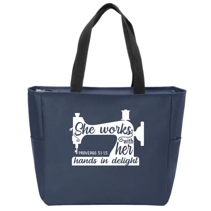 Sewing Machine Quilting Crocheting Faith Jesus God Bible Zip Tote Bag