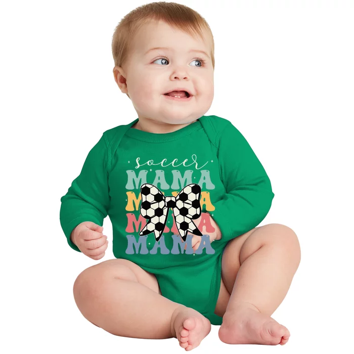 Soccer Mama Retro Groovy Soccer Softball Mom Baby Long Sleeve Bodysuit