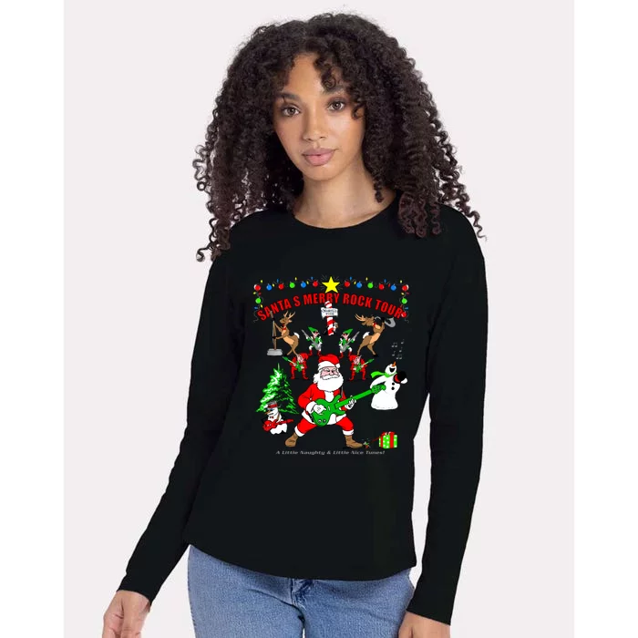 Santa's Merry Rock Tour Christmas Party Womens Cotton Relaxed Long Sleeve T-Shirt