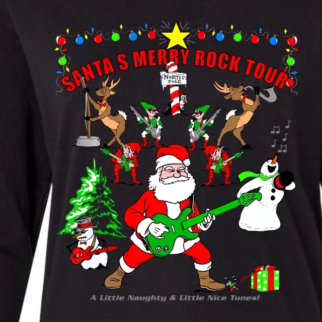 Santa's Merry Rock Tour Christmas Party Womens Cotton Relaxed Long Sleeve T-Shirt