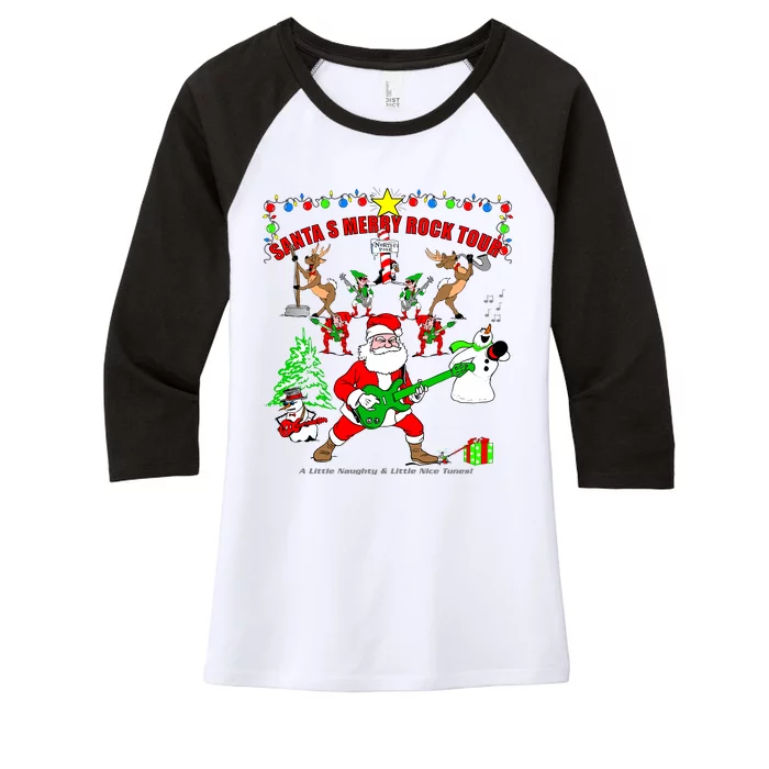 Santa's Merry Rock Tour Christmas Party Women's Tri-Blend 3/4-Sleeve Raglan Shirt